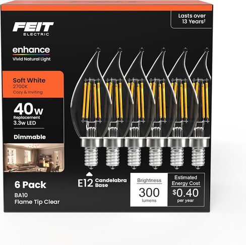 لمبة إضاءة LED من Feit Electric CFC40/927CA/FIL/6 40 وات EQ DM CA10 LED، 6 عبوات in Kuwait