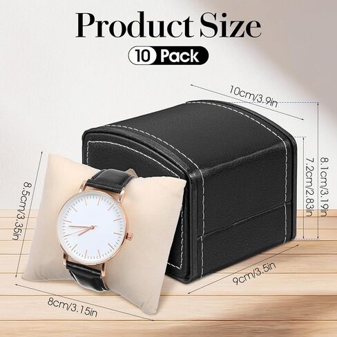 10 Packs Single Grid Watch Box with Pillow, PU Leather Gift Case for Bracelet, Jewelry Wristwatch Storage, Watches Display Holder for Men and Women, Single Watch Roll Organizer, Black in Saudi Arabia