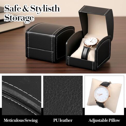 10 Packs Single Grid Watch Box with Pillow, PU Leather Gift Case for Bracelet, Jewelry Wristwatch Storage, Watches Display Holder for Men and Women, Single Watch Roll Organizer, Black in Saudi Arabia
