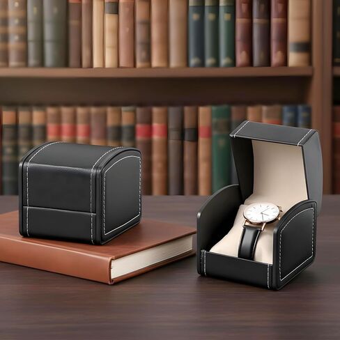 10 Packs Single Grid Watch Box with Pillow, PU Leather Gift Case for Bracelet, Jewelry Wristwatch Storage, Watches Display Holder for Men and Women, Single Watch Roll Organizer, Black in Saudi Arabia