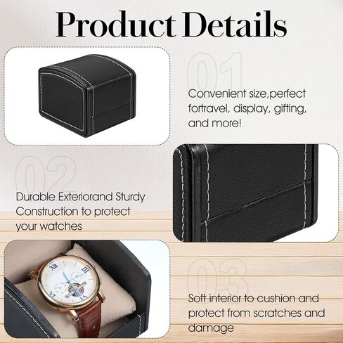 10 Packs Single Grid Watch Box with Pillow, PU Leather Gift Case for Bracelet, Jewelry Wristwatch Storage, Watches Display Holder for Men and Women, Single Watch Roll Organizer, Black in Saudi Arabia