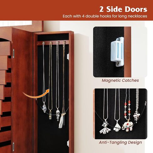 Giantex Standing Jewelry Cabinet with 9 Drawers, Flip Top Mirror, 2 Side Doors with Necklace Hooks, Top Divided Tray with Ring Slots, Velvet-Lined Jewelry Armoire Organizer Storage Chest, Cherry in Saudi Arabia