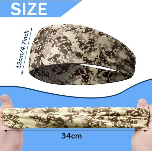 9 pcs Sweatbands for Men Workout Sport Headbands for Men Camo Headband Sweat Absorbing Headband Wide Sweatband for Head Basketball Football Cycling Running Yoga, 4.7 x 9.8 Inch(Mixed Style) in Saudi Arabia