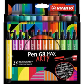 STABILO Premium Fiber-Tip Pen with Chisel Tip Pen 68 MAX - ARTY - Pack of 24 - Assorted Colors