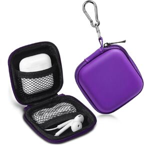 Earbud Case, Cridoz Earphone Case Headphone EVA Earbud Holder with Stainless Steel Carabiner Cell Phone Accessories Organizer Mini Earbud Pouch for Wireless Earbuds, Bluetooth Headset, SD Memory Card