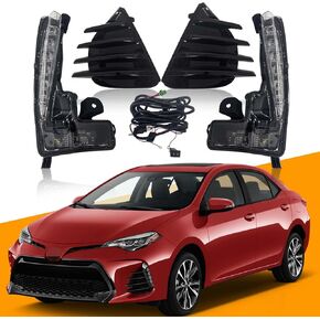 YLT AUTO Front Bumper Running LED Fog Light Pair Replacement Total and Clear Lens with Switch and Harness kit for 2017 2018 2019 Toyota Corolla (Front Driver Side and Passenger Side)