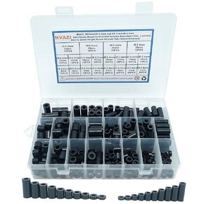 HVAZI OD 9mm ID 5.4mm/OD 11mm ID 6.2mm ABS Plastic Round Unthreaded Spacers Standoffs Assortment Kit;for m5 /m6 Screws,3mm to 25mm Length,Round Straight Tube Standoffs(Black)