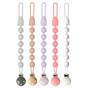 Silicone Pacifier Clips Baby, 5 Pack Soft Flexible Binky Pacifier Clip Holder with One Piece Beads Design for Boys and Girls, Birthday Gift Fits All Soother and Toys (Green)
