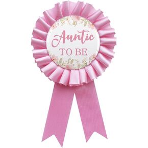 WOWOPA Auntie To Be Tinplate Badge Pin, Gender Reveal Baby Shower Pin, Pink Leaves Pattern Pink Satin Fabric Button Party Decorations - 1pcs