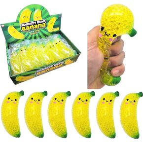 Awesome Realistic Yellow Squeezy Bead Bananas - 1 Piece. (5.25") Durable Sticky Rubber Surrounds Liquid Beads Stress Relief, Fidget. Soft & Gooey. (1)
