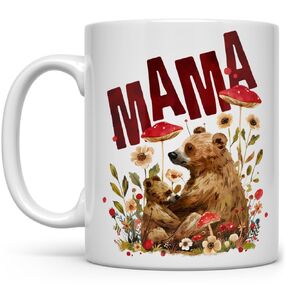 Woodland Mama Bear Ceramic Coffee Mug, Nature Forest Mom Birthday Cup, Mother's Day Gift (11oz)