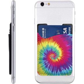 Colorful Tie Dye Phone Card Holder, Stick On ID Credit Card Wallet Phone Case Pouch Sleeve Pocket for iPhone, Android and All Smartphones
