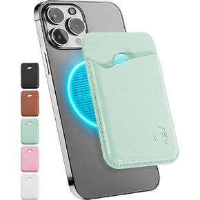 Genuine Leather MagSafe Compatible Wallet - Wallet for Apple iPhone 12 and Newer or MagSafe Ready Case - iPhone Wallet with Strong Magnet for Credit Card - Easy to Attach & Extra Slim (Black)