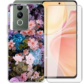 KJYFOANI Phone Case Vivo V30 Lite Case, with 1 x Tempered Glass Screen Protector, Anti-Scratch Shock-Proof Clear TPU Bumper Cover Ultra-Thin Case for Vivo V30 Lite (6.67") - XT10