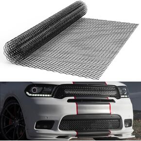 GOSCHE Universal 40"x13" Car Grill Mesh, 100x33 cm Multifunctional Black Painted Aluminum Alloy Expanded Metal Mesh，6x12 mm Rhombic Hole Grill Inserts for Automotive Front Bumper