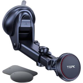 TOPK Car Phone Holder Mount, Magnetic Phone Holder for Car Windshield and Dashboard, Adjustable Long Arm with Strongest Magnet for All Cellphones