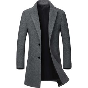 SOMTHRON Men's Winter Trench Coat Lapel Single Breasted Slim Fit Wool Blend Overcoat Jacket Mid-Long Pea Coat