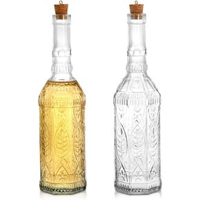 Frcctre 2 Pack Vintage Glass Bottles with Cork, 24 Oz Decorative Glass Bottles, Large Wine Oil Vineger Bottles, Decorative Glass Vases Apothecary Glass Bottles Flower Glass Bud Vases