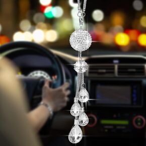 OTOSTAR Bling Crystal Ball and Drops Car Hanging Accessories, Car Rear View Mirror Pendant Charms Interior Sun Catcher Ornament, Bling Car Accessories for Women Girls (Black)