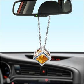 Bling Diamond Cube Car Rear View Mirror Charms, Crystal Sun Catcher Hanging Ornament for Automotive, Home Decor, Universal Vehicle Pendant Accessories for Women Girls (Blue)