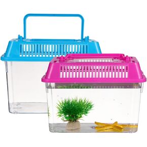 NOLITOY Mini Fish Tank, Plastic Fish Box Breeding Case with Handle Desktop Fish Bowl Portable Aquarium for Shrimp Turtle Shrimp Goldfish (Random Color)