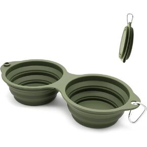 أوعية الكلاب القابلة للطي من SLSON، أوعية مزدوجة مدمجة للكلاب بدون حافة بلاستيكية 2 في 1 قابلة للطي لطعام الحيوانات الأليفة ووعاء الماء وطبق تغذية القطط للمشي والمشي لمسافات طويلة والتخييم، أخضر in Kuwait