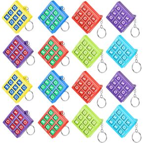Zomiboo 16 Pieces Tic Tac Toe Keychain Tic Tac Toe Party Favors for Kids Tic Tac Toe Valentine Plastic Key Holders for Mini Backpack Clip Boy Girl Birthday Party Gifts, Assorted Colors