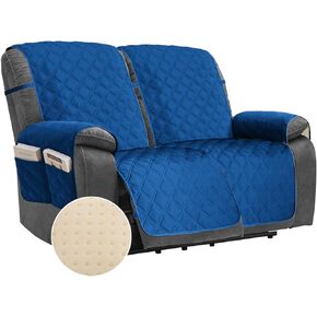 TOMORO Non-Slip Loveseat Recliner Cover, 100% Waterproof Quilted Recliner Chair Slipcover Furniture Protector with Pockets, Washable Couch Cover with Elastic Straps for Kids and Pets
