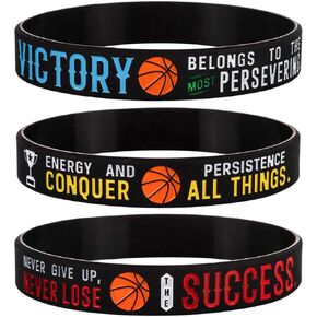 Sainstone Basketball VICTORY SUCCESS Silicone Motivational Wristbands, Engraved Rubber Inspirational Quote Bracelets for Warriors Lakers Sports Birthday Party Cheer Gifts Supplies Favors in Kuwait