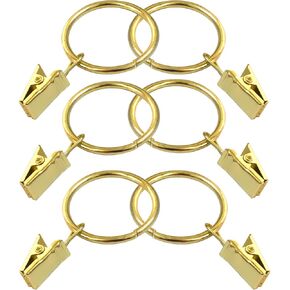 SKZIRI Curtain Rings with Clips 40PCS Set 1.26inch Inner Diameter Drapery Ring Clips Kit Fits up to 1inch Rod (Gold, 1.26''-40PCS)