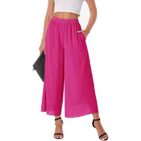 Heipeiwa المرأة Capris المحاصيل الشيفون السراويل الصيف الشاطئ عطلة كولوتيس فستان كاجوال واسعة الساق بالازو السراويل