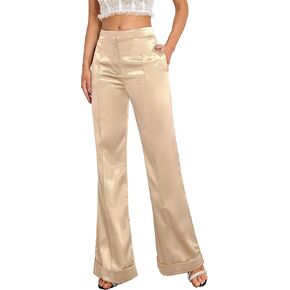 D & M المرأة سروال فستان واسعة الساق عالية الخصر مضيئة السراويل العمل السراويل الأعمال مكتب صالة عادية بانت بنطلون مع جيب in Kuwait