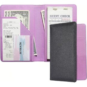 Mymazn Server Book for Waitress Book Server Wallet for Waiter Book Serving Book Guest Check Holder Restaurant Waitstaff Organizer for Apron (Outside Black/Inside Purple)