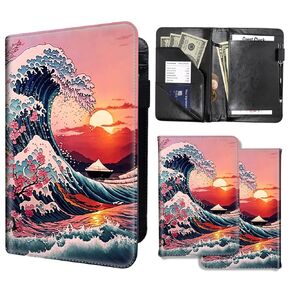 Server Books for Waitress,PU Leather Waiter Book Server Wallet with Zipper Pocket,Cute Waitress Book&Waitstaff Organizer with Money Pocket Fit Server Apron,Sunset Wave