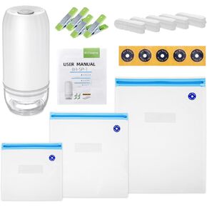 BLITZHOME Vacuum Sealer Bags for Food 3 Sizes, 30 Pack Kit with Vacuum Pump, 15Pcs Reusable Sous Vide Bags, 5 Air Valves, 5 Sealing Clips, 4 Clips for Sous Vide Cooking/Food Storage, BPA Free…