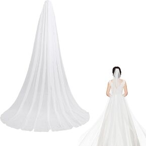 Wedding Veil Comb Bridal Cathedral Veil 1 Tier Drop Veil with Comb (118 Inch)