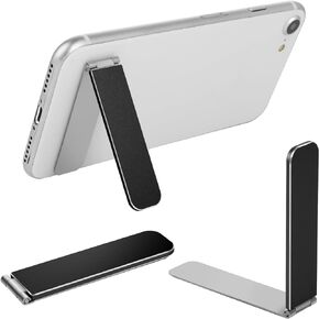 TIESOME Ultra-Thin Cell Phone Holder, Adjustable Mini Alloy Phone Kickstand Portable Foldable Phone Stand Adjustable Angle for Mobile Phone Tablet Universal Model (Black)