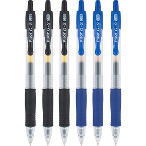 Pilot G2 pens retractable Gel Roller ballpoint 0.38 pt Black & Blue Bundle, (Pack of 6)