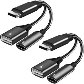 محول USB C OTG مزود بالطاقة، ومقسم USB C مع شحن USB C بقدرة 60 وات ومنفذ USB A أنثى متوافق مع Chromecast مع Google TV/Samsung S23 Ultra/S22/S20+/Tab S8، Pixel 7/6/4XL /LG V40/V30/3D طابعة