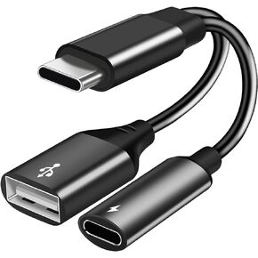 USB C OTG Adapter with Power, USB Type C Splitter with 60W USB C Charging and USB A Female Compatible with Chromecast with Google TV/Samsung S21 S20 S20+ Ultra/Google Pixel 5 4 4 XL /LG V40 V30 G6