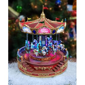 MOMENTS IN TIME 15.2“H Animated Rosie’s Carousel (Moving Carousel) - LED Lights, 8 Classic Carols Christmas Music, Adapter Included Christmas Village - Hand-Painted Polyresin