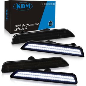 KDM LED Smoked Lens Fender Side Marker Reflectors Lights Dual Rows Bright White, Compatible for 2010-2014 Ford Mustang Assembly Front & Rear Side Bumper Marker Lights，Pack of 4