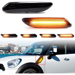 FetonAuto LED Front Fender Side Marker Lights for 2011-2016 Mini Cooper R60 R61 Countryman Paceman, Smoked Lens Amber Sequential Turn Signal Blinker Lamp