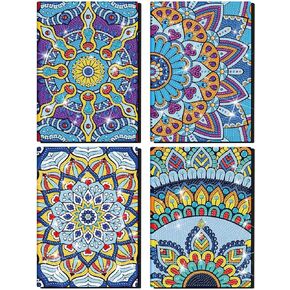 Frienda 4 Pcs Diamond DIY Notebook 5.5 x 8.3 Inch Mandala Diamond Art Notebook 100 Pages A5 Diamond Notebook 5d Journal with Tools for Craft Sketchbook Adult Drawing Gift