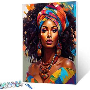 Tucocoo Paint by Number African Women Graffiti Portrait DIY Painting on Canvas with Brushes Acrylic Paints Afro Black Women Paint by Numbers for Adults and Kids Student Beginner 16x20 Inch（DIY Frame）