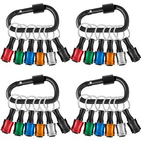 PTMTFYL 24 Pcs 1/4 inch Hex Shank Screwdriver Bits Holder, Aluminum Alloy Bit Holder Keychain for Impact Driver, Quick-change Extension Bar Keychain Drill Screw Adapter with 4 Black Carabiner