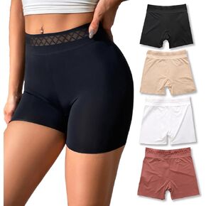 Viomisha Lace Slip Shorts for Under Dresses Women Smooth Anti-chafing Boyshorts Seamless Underwear 4 Pack Safety Shorts