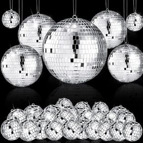 Hoolerry 65 Pcs Disco Balls Ornaments Reflective Hanging Disco Ball Decorations with Hook Mini Silver Disco Ball Cake Topper for 70s Disco Xmas Wedding Dj Decoration(1.2 in)