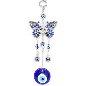 Blue Evil Eye Hanging Decoration Nazar Amulet Wall Hanging Home Protection and Blessing Decor (Butterfly-A)