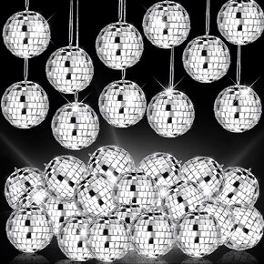 Hoolerry 65 Pcs Disco Balls Ornaments Reflective Hanging Disco Ball Decorations with Hook Mini Silver Disco Ball Cake Topper for 70s Disco Xmas Wedding Dj Decoration(1.2 in)